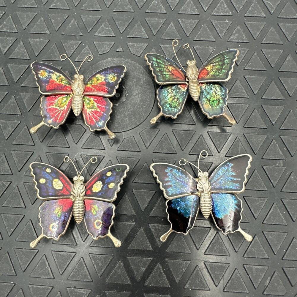 4- Vintage Butterfly Enamel Gold Tone Metals Refrigerator Magnets Taiwan